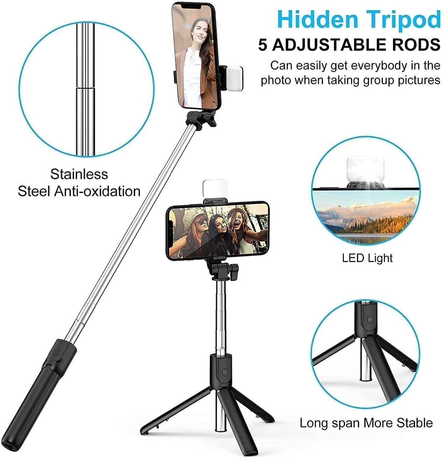 Extendable Flash 3-in-1 Selfie Stick
