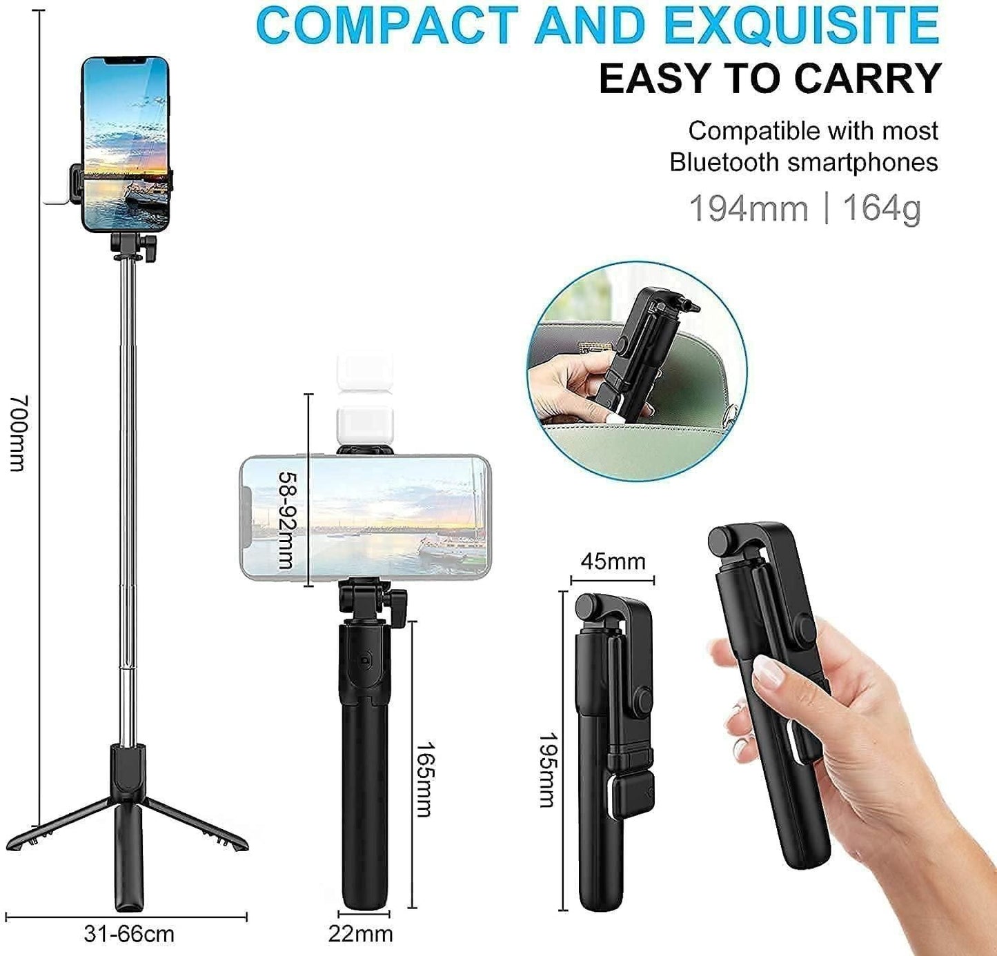 Extendable Flash 3-in-1 Selfie Stick